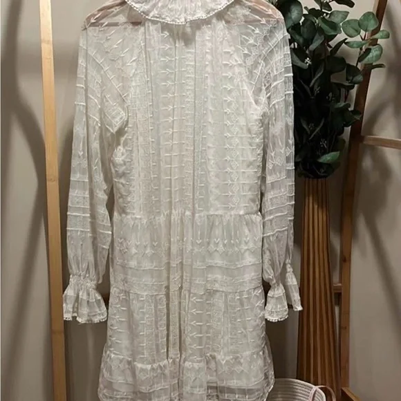 Zara White Sheer Ruffled V-Neck Tunic Dress - Picture 5 of 5